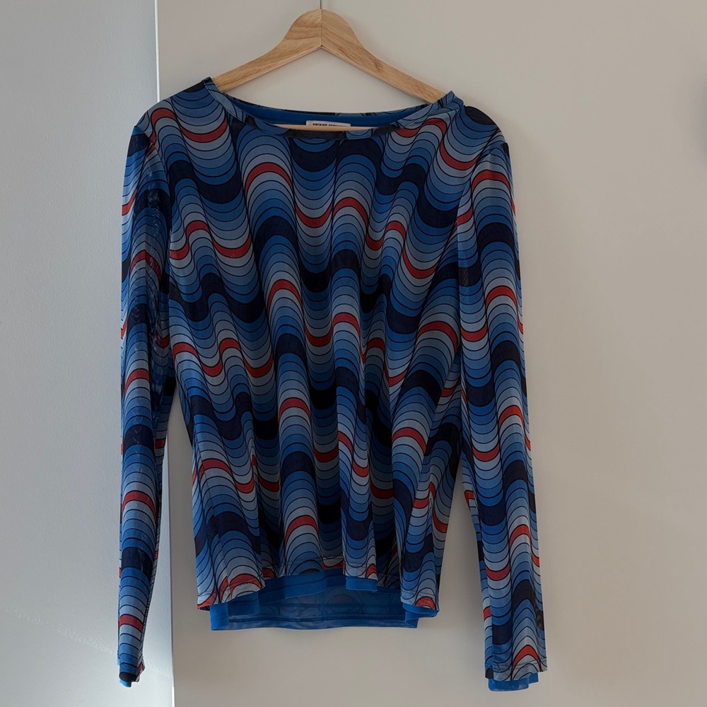 Opening Ceremony Blue and Red Wave Long Sleeve Top